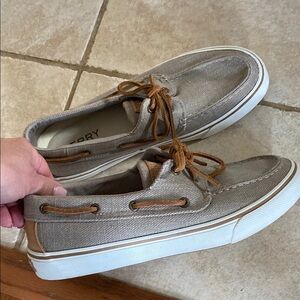 Sperry Tan Boat Shoes with Leather Laces and Moccasin Stitching